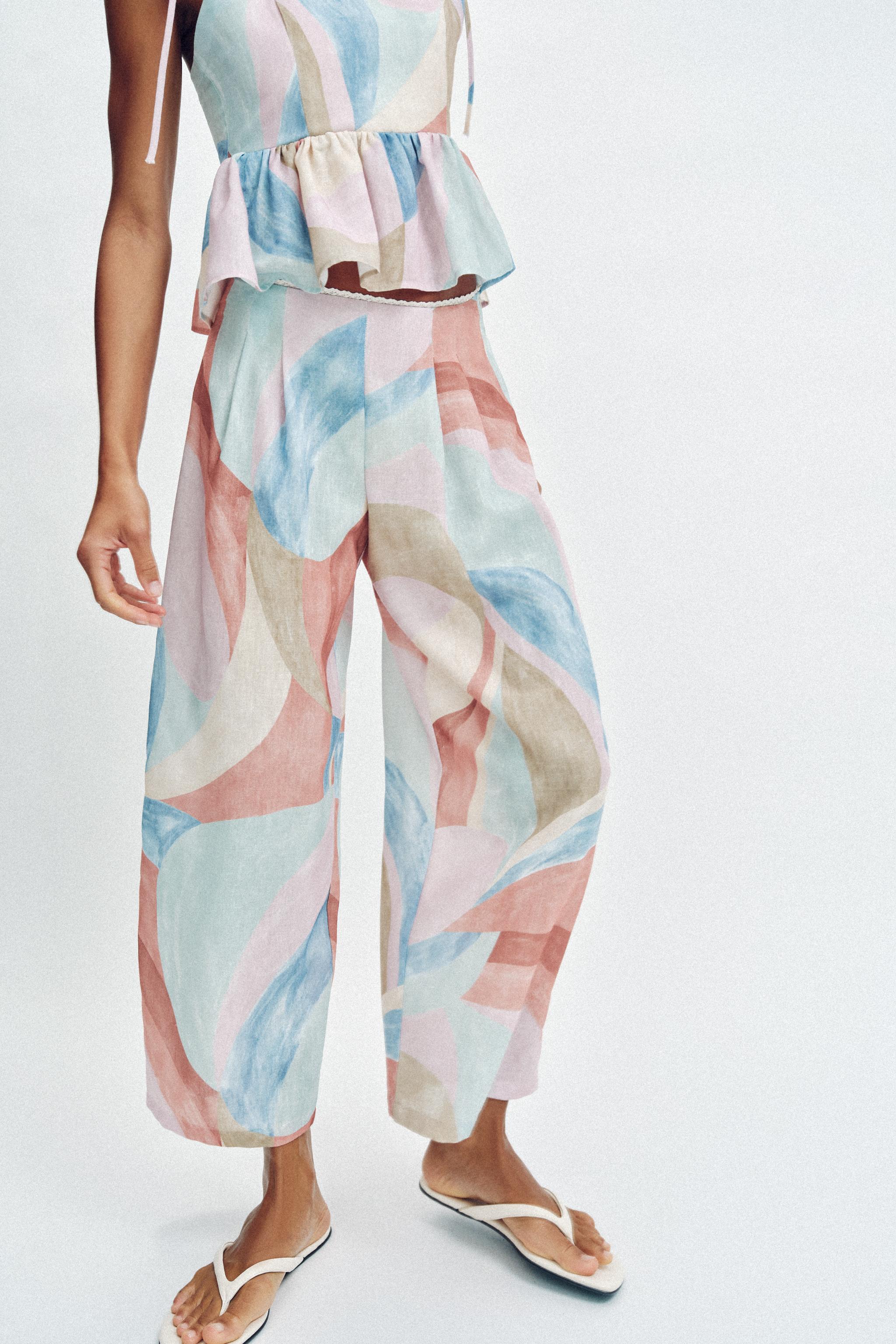 PRINTED WIDE LEG PANTS